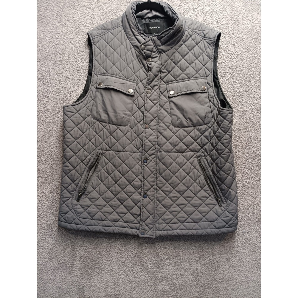 Nordstrom Quilted Puffer Vest Men's XL Gray Snap-Front Zip Pockets Stand Collar‎